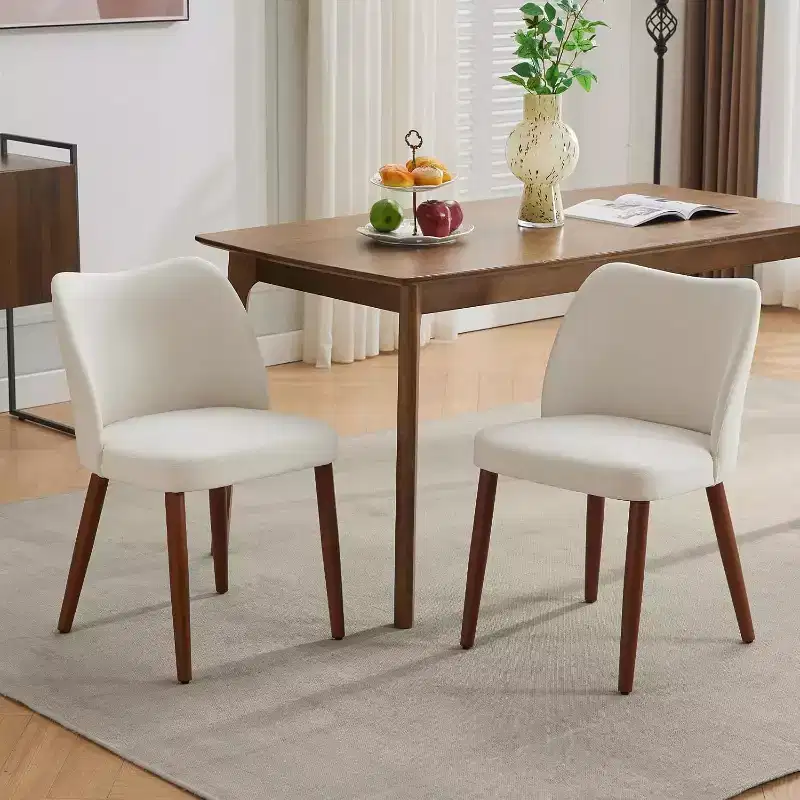 Dining Chair Set of 2, Linen Upholstered Kitchen Chair with Sold Wood Legs, Wing Backrest, for Dining Room, Living Room