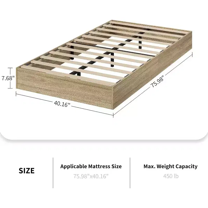 GustoWave Twin Size Solid Wood Platform Bed Frame, Sturdy Wooden Slats, Modern Minimalist, Floor-Standing, Space-Saving, No Box Spring Needed