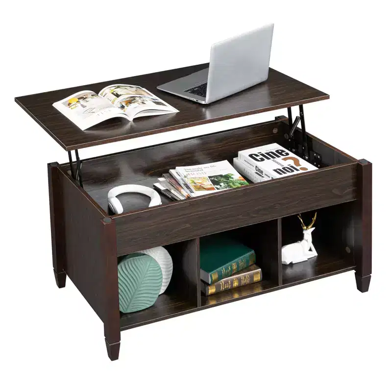 Karl Home Lift Top Coffee Table Modern Furniture Hidden Compartment and Lift Tabletop Brown