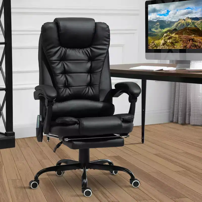 7-Point Vibrating Massage Office Chair with Lumbar Support, Footrest, Reclining Back, Adjustable Height