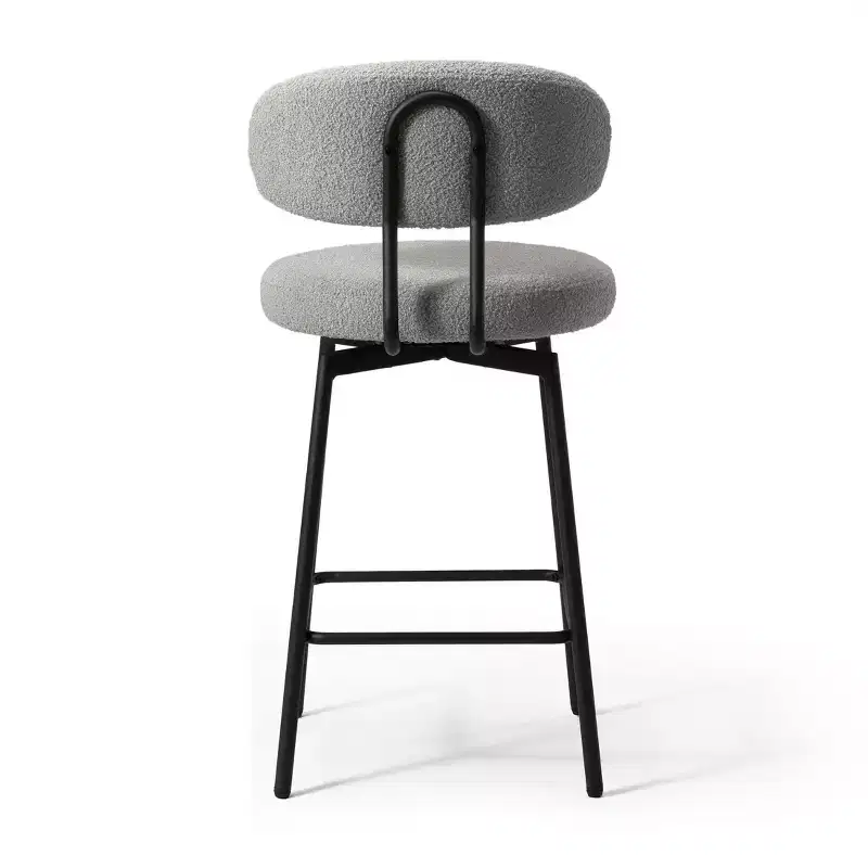 Modern Upholstered Faux Shearling Fabric Counter Height Bar Stools with Back (Set of 2