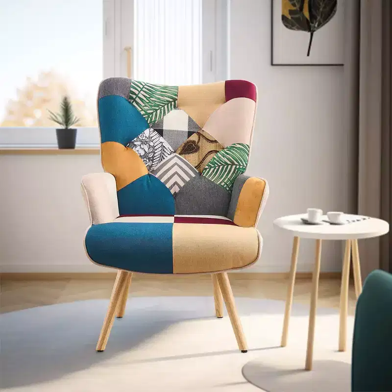 Wingback Accent Chair with Rubberwood Legs - Patchwork/Velvet