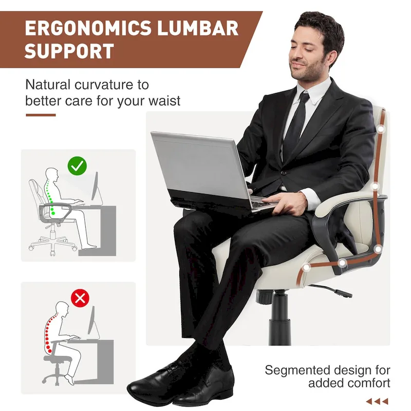 Adjustable Office Chair with Padded Armrests and PU Leather Seat