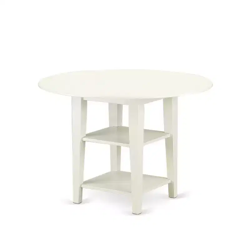 3-Pc Linen White Finish Round Solid Wood Top with Dropleaf Dining Table