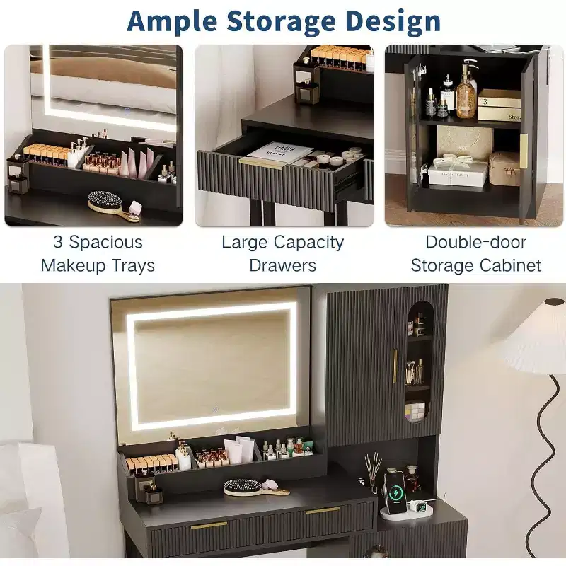 45 Wide Makeup Vanity with Large Cabinets, Drawers, Wooden Vanity Desk, Large Capacity for Bedroom
