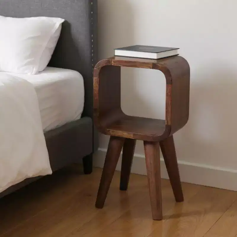 16 in Chestnut Solid Mango Wood Square Nightstand with Open Shelf, Splayed Legs
