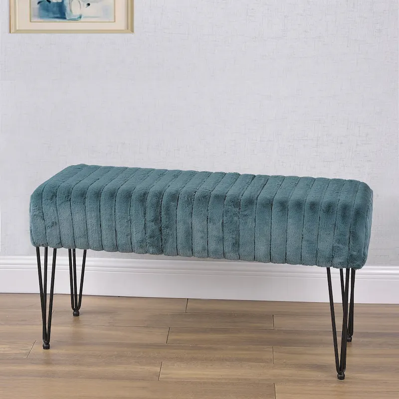 Faux Fur Ottoman Bench, Striped, 1-Person
