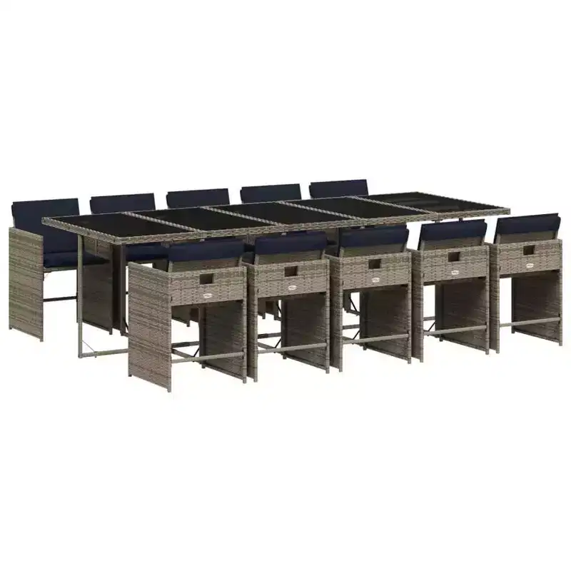 vidaXL Patio Dining Set of 10 Gray PE Rattan Large Collapsible