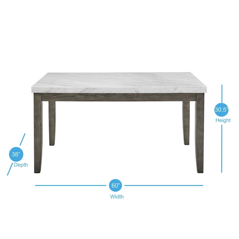 6-Piece Dining Set with Marble Veneer Top and Distressed Grey Finish