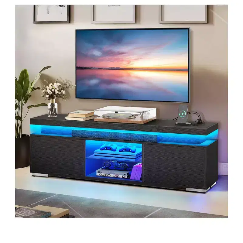 LED TV Stand with Built-in Charging Station – Fits TVs up to 65 Inches