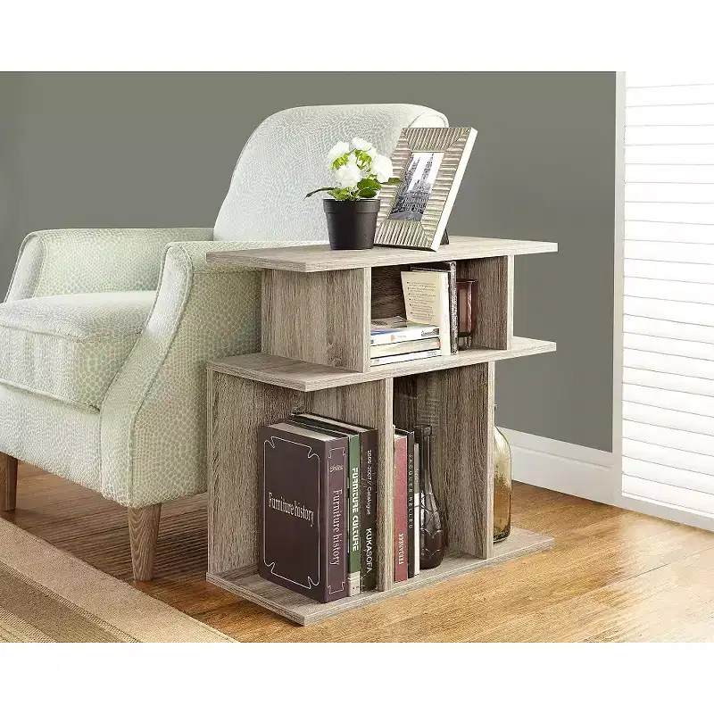 End Table - Reclaimed Wood-look - EveryRoom: Contemporary Style, 6-Shelf Storage, for Family Room