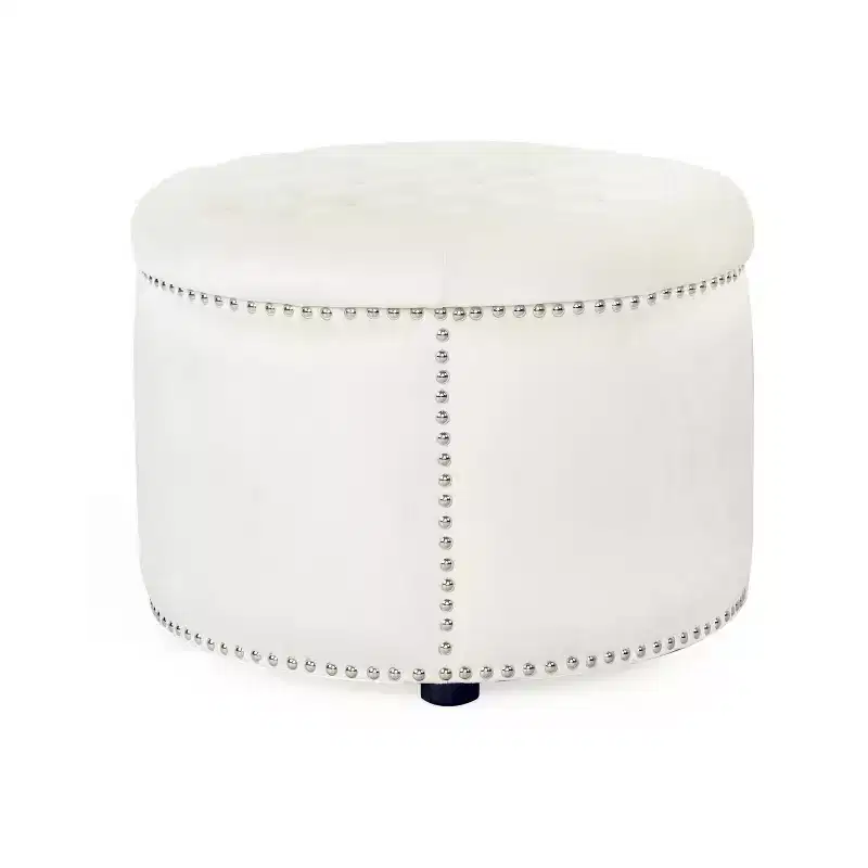 GDFStudio Hempstead Contemporary Round Tufted Velvet Ottoman with Nailhead Trim