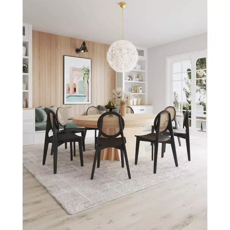 Set of 4 Versailles Round Dining Chairs Black/Natural: Ash Wood Frame, No Assembly - Manhattan Comfort