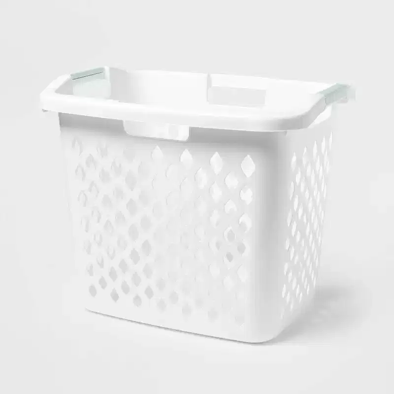 2.1bu Lamper White: Plastic Clothes Hamper with Built-In Handles, Open-Top, 19.55 Volume Capacity