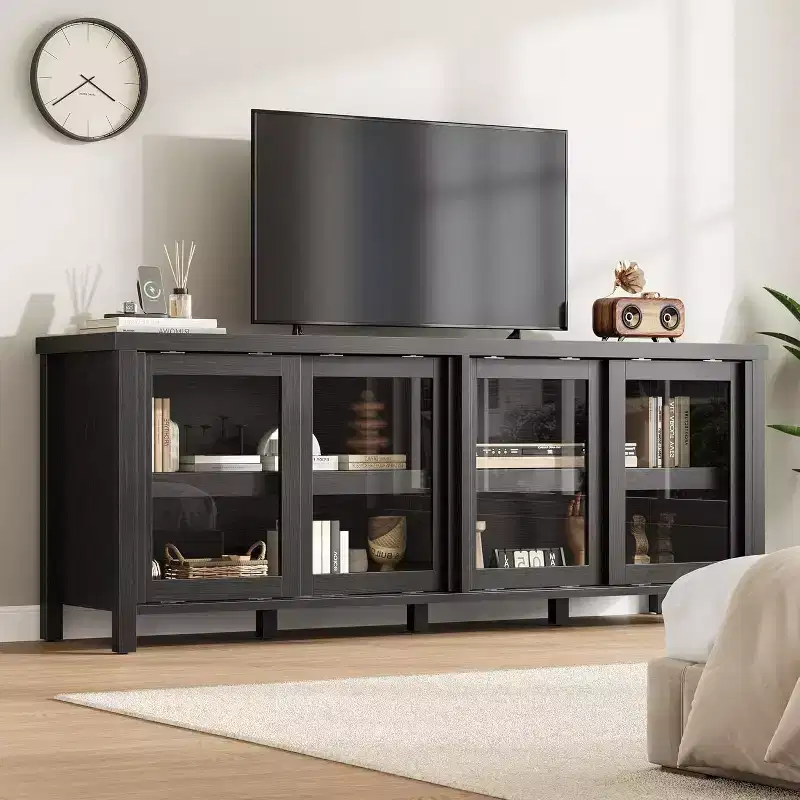 COZONY 62x23.6 TV Stand for 65 Inch, Entertainment Center, Modern Media Console with Storage Cabinet, 4 Sliding Glass Doors