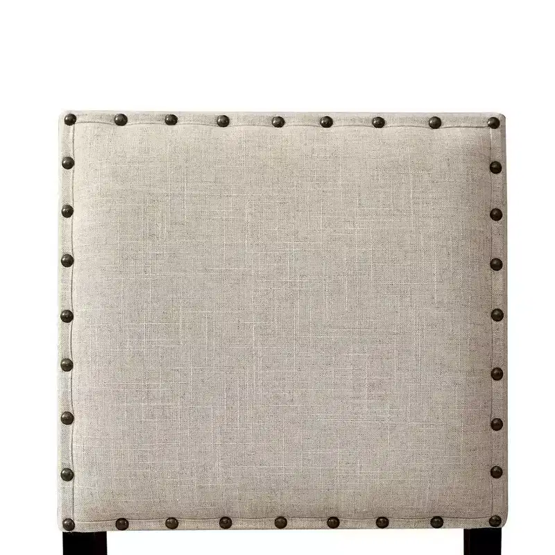 Beige Linen Counter Height Chair with Nailhead Trim, Set of 2
