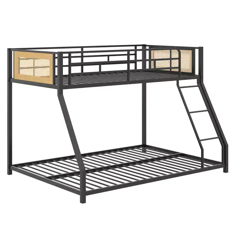 Twin Over Full Low Profile Metal Bunk Bed with Full-Length Safety Guardrail