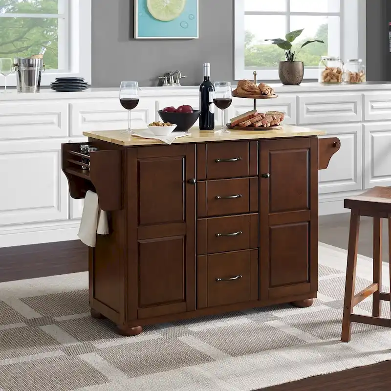 Eleanor Natural Wood Top Kitchen Island - 18d x 51.5w x 35.25h