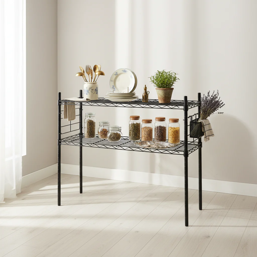 Steel Etagere 2-Shelf Adjustable Bookshelf – Small Black Frame, 28