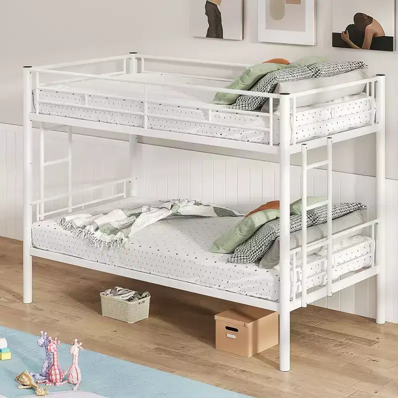 VECELO Metal Bunk Bed Twin Over Twin, Industrial Bunkbeds with Ladder and Full-Length Guardrail