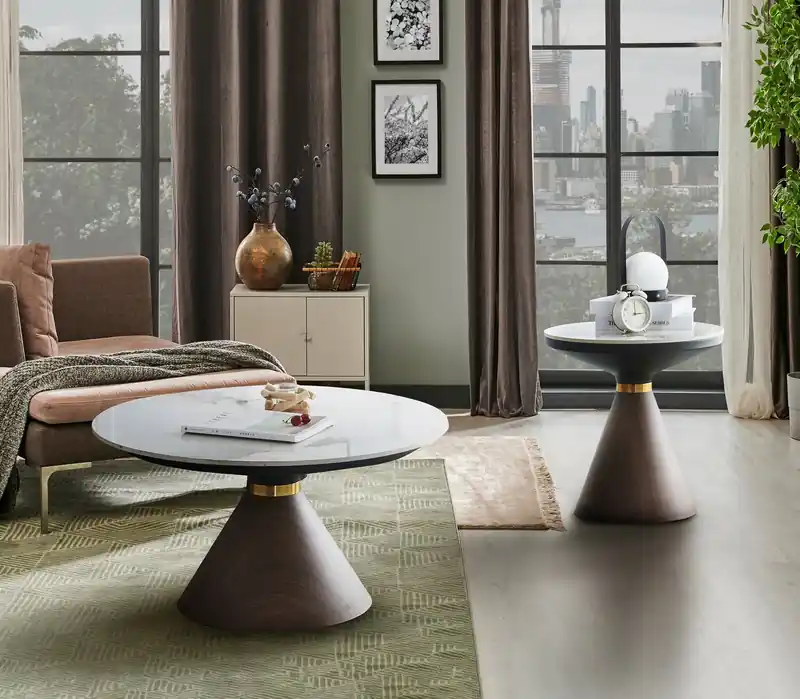 31.5 Modern Round Coffee Table with White Sintered Stone Top