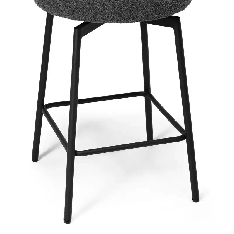 Modern Upholstered Faux Shearling Fabric Counter Height Bar Stools with Back (Set of 2