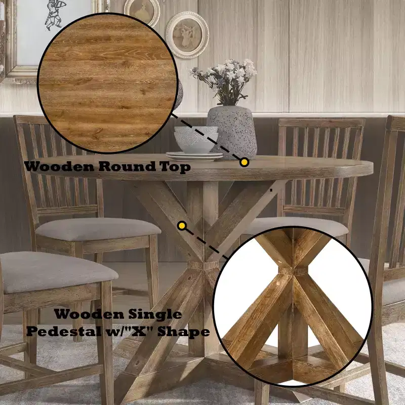 GDFStudio Sandra Modern 5-Pieces Weathered Wood Dining Table Set with 4 Upholstered Chairs