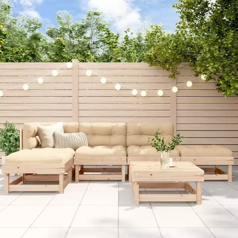 vidaXL Patio Furniture Set with Cushions Outdoor Lounge Set 6 Piece Solid Wood