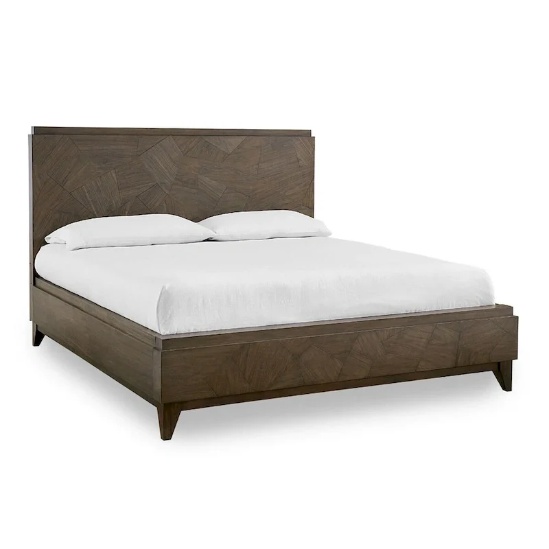 Dee Mahogany Wood Low Profile Queen Bed, Geometric Oat Brown