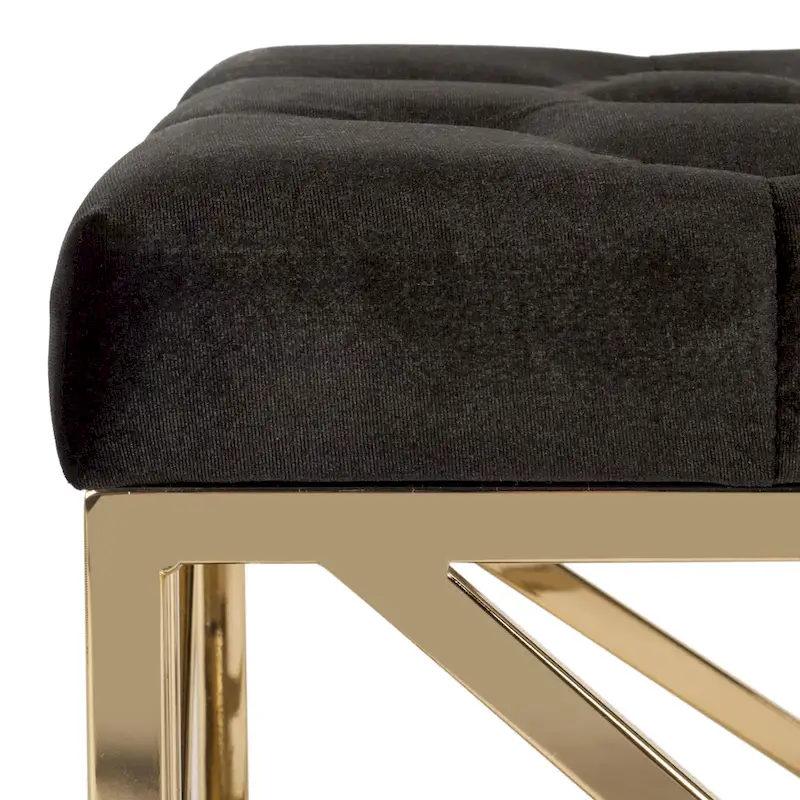 Black & Gold Tufted Rectangular Bench, Single Seat