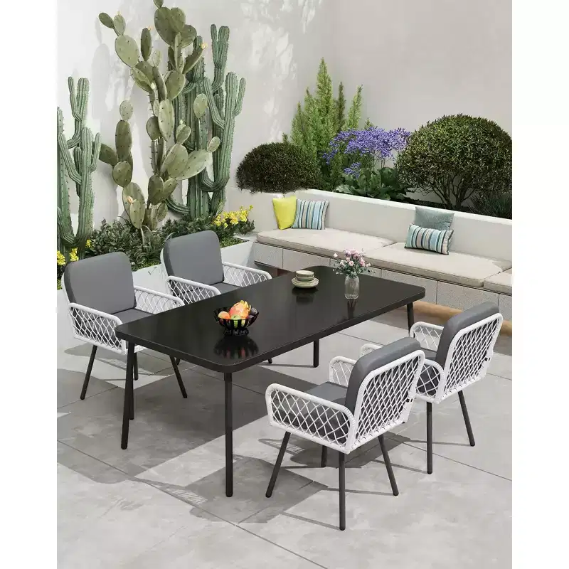 Outdoor Dining Chairs Set of 4, All-Weather Patio Armchairs with Cushions and Hand-Woven Rattan