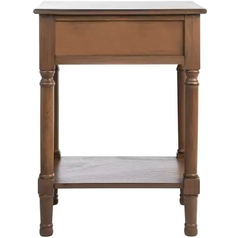 1-Drawer Accent Side Table with Herringbone Detail & Open Shelf, Distressed White