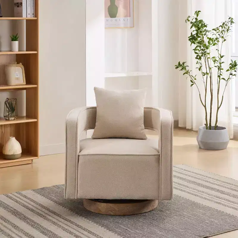 360° Swivel Open-Back Accent Chair with Weathered Wood Base – 33.1