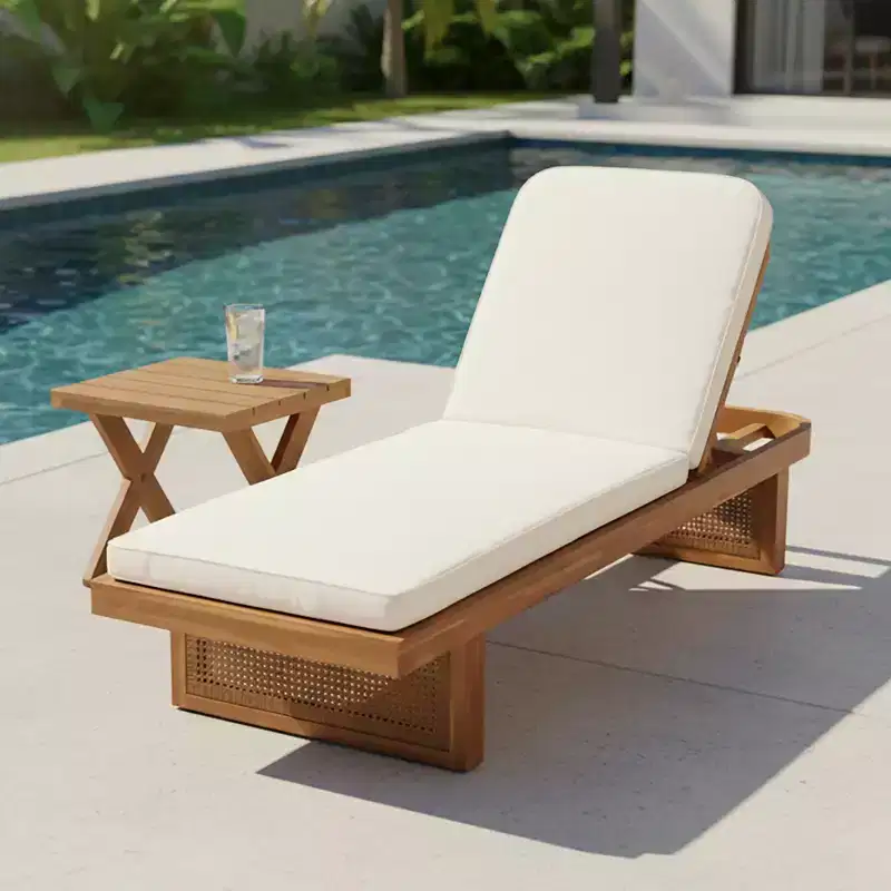 Christopher Knight Home Sandrine Patio 2 Piece Acacia Wood Rattan Lounge Set with Cushion and Slatted Table