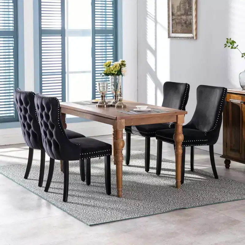 FurnitureR Set of 2 Velvet Tufted Dining Chairs with Nailhead Trim, Upholstered Kitchen Chairs, Modern Accent Dining Room Side Chairs
