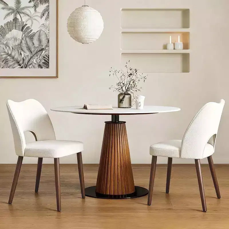 Wooden Dining Chairs 6pcs, Fabric Upholstered Dining Room Chair Hollow Back Kitchen Chairs with Adjustable Foot Pads, for Kitchen Dining Room, White
