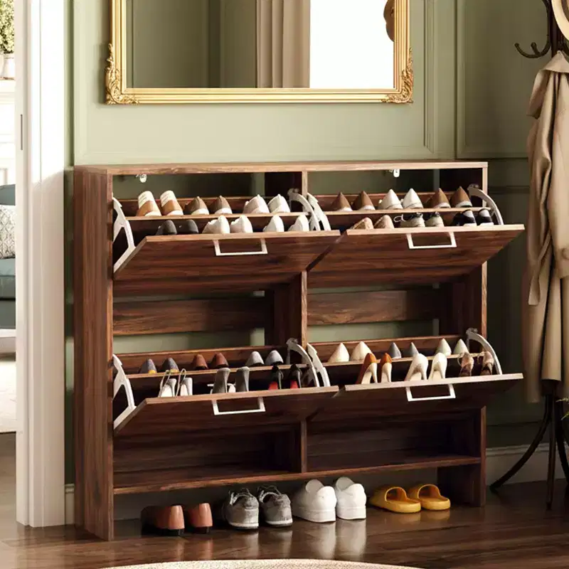 42 Inch 4-Flip Drawer Flat Top Shoe Cabinet with Silver Metal Handles