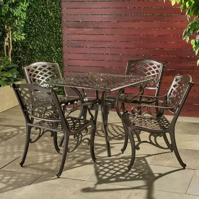 Christopher Knight Home Bogota Outdoor Cast Aluminum 5 Piece Dining Set with Umbrella Hole