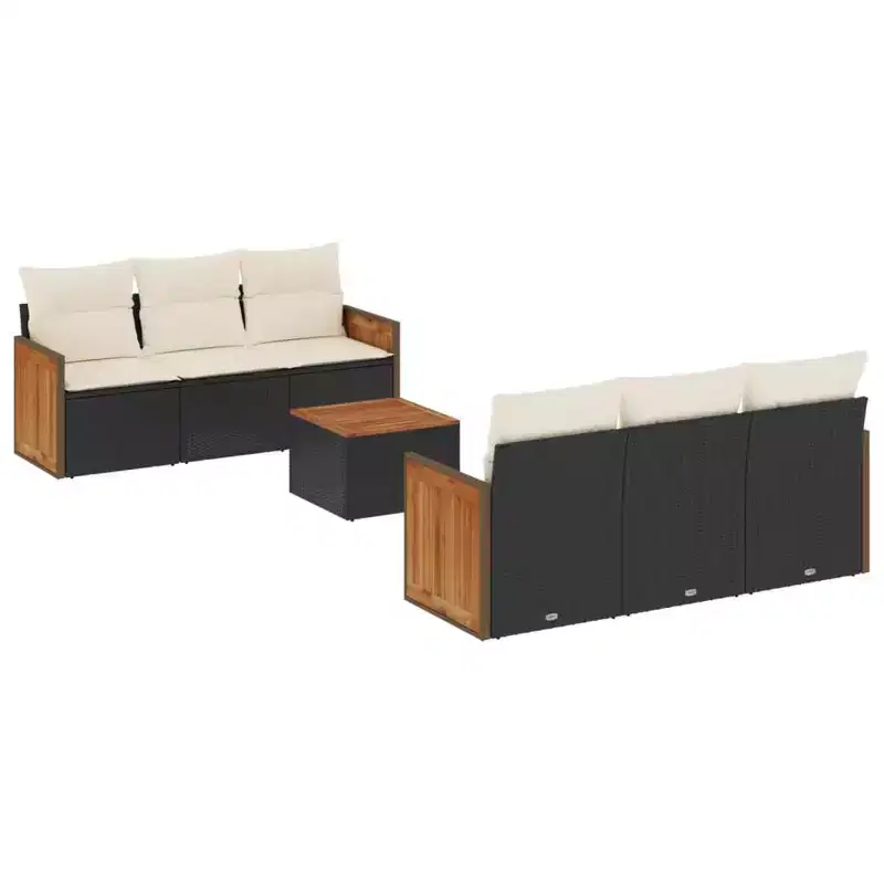 vidaXL Garden Sofa Set Black PE rattan 7 Piece Adjustable Feet