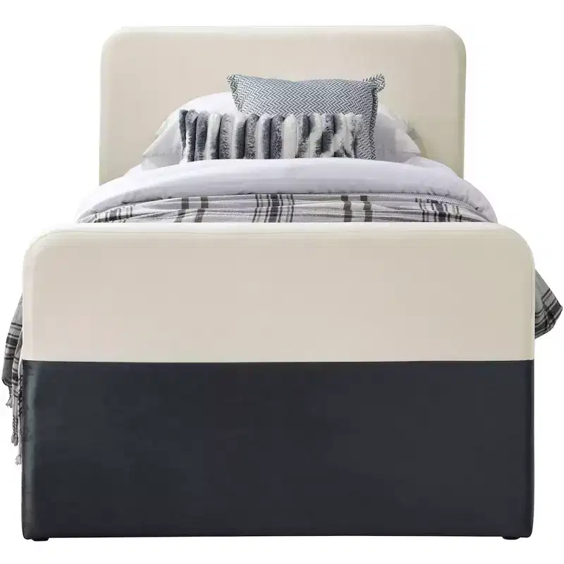 Meridian Furniture,Ivy Black & Cream Velvet Twin Trundle/Storage Bed
