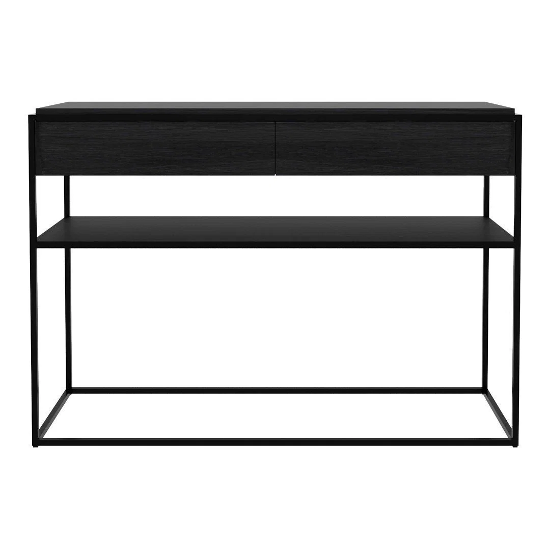 Contemporary Solid Oak Console Table with Balanced Double-Drawer Storage for Hallway