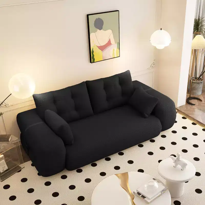 MAYEERTY 78.7 Multifunctional Foldable Sofa Bed, 3-in-1 Teddy Fabric Foam Filled Sleepder Sofa Bed Black