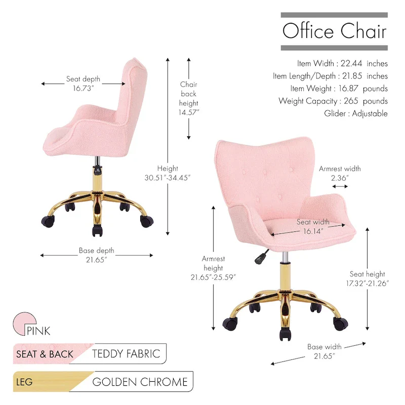 Swivel Office Chair with Teddy Fabric and Gold Chrome Legs
