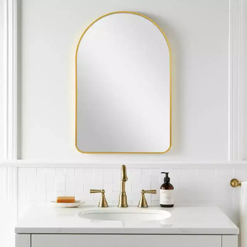 HomeRoots 39 Gold Arch Metal Framed Bathroom Vanity Mirror