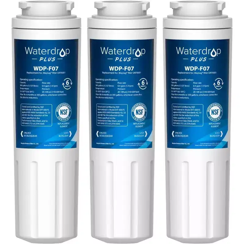Waterdrop Plus UKF8001 NSF 401,53 Certified Refrigerator Water Filter, Reduce PFAS, Replacement for Whirlpool Everydrop Filter 4, EDR4RXD1(3)