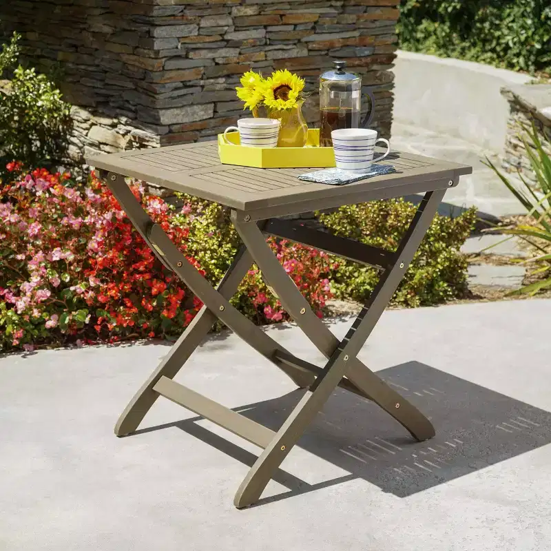 GDFStudio Rabion Outdoor Acacia Wood Folding Bistro Table, Gray