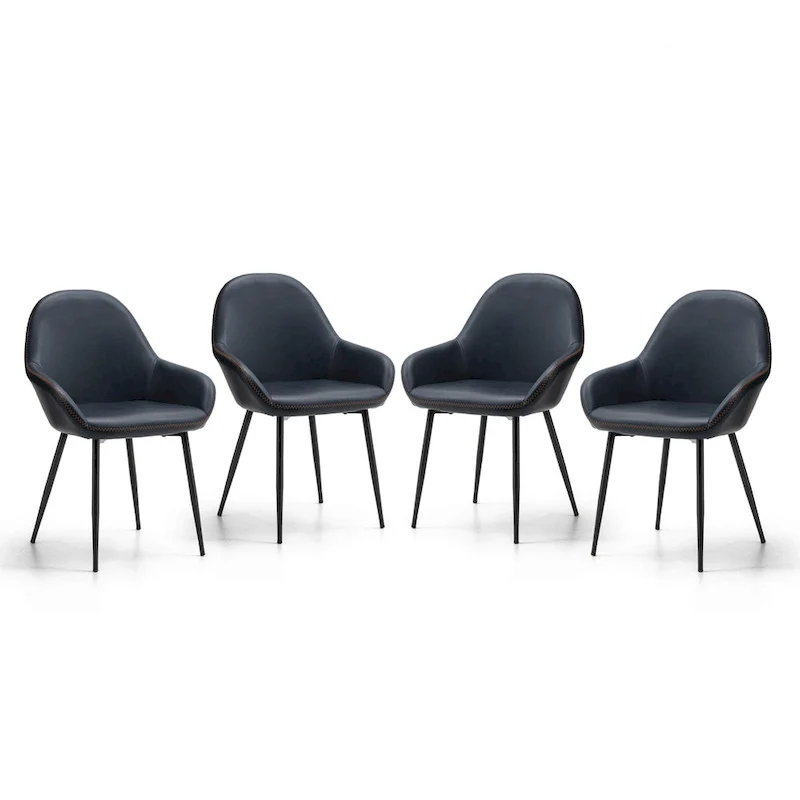 Glitzhome Set of 4 Mid-Century Leatherette Stitched Dining Accent Armchairs