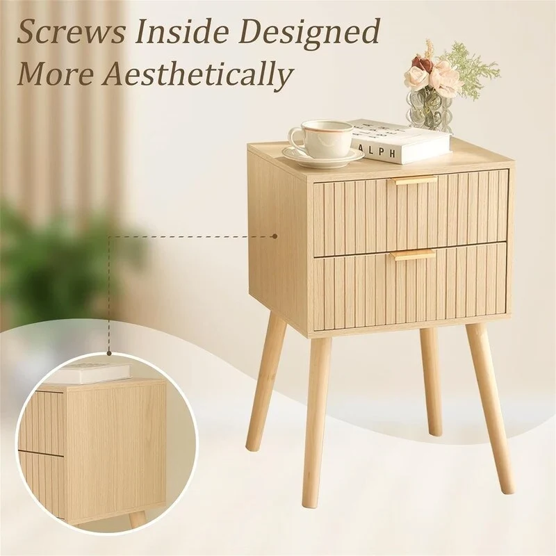 Mid Century Nightstand Modern Bedside Table with 2 Drawers
