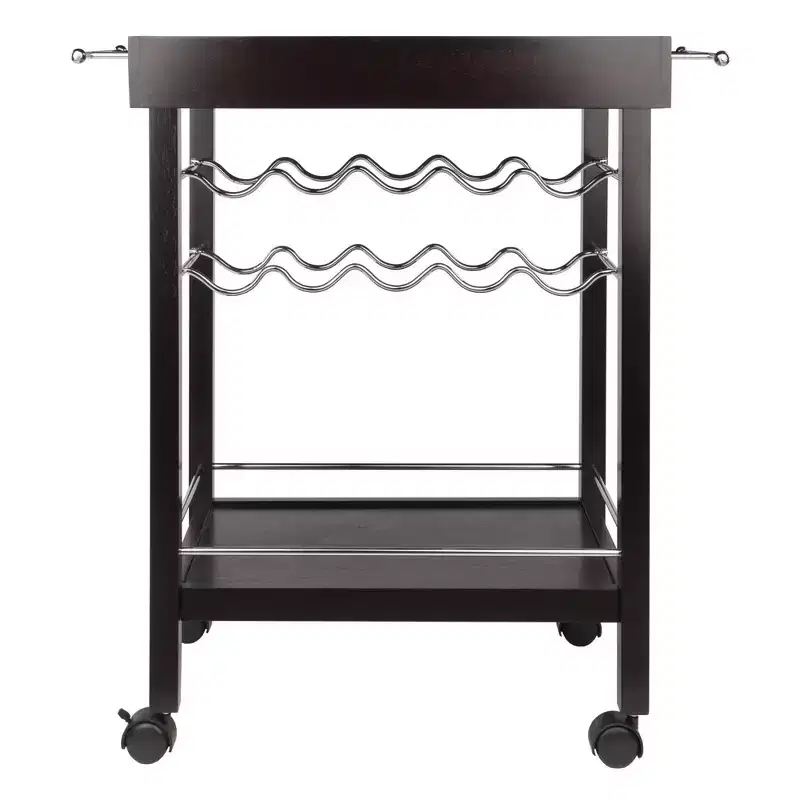 Bar Cart Dark Espresso - Hardwood Beverage Trolley with Wine Storage, 30 Day Limited Warranty