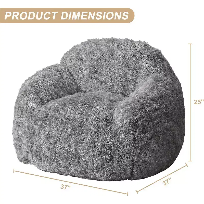 Soft Fluffy Adult Bean Bag Chair with Armrest for Reading Living Room